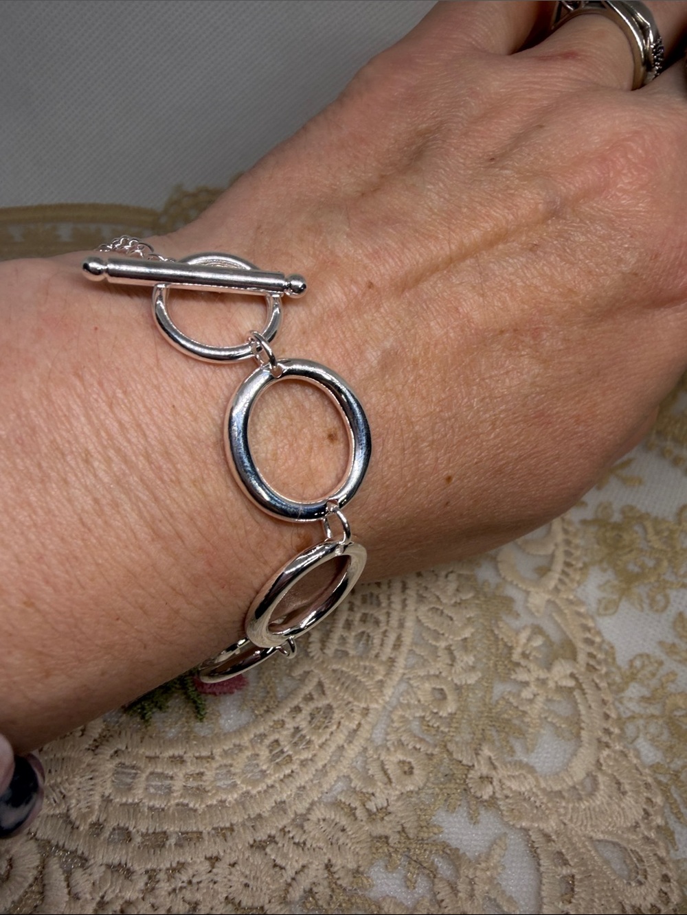 925 Sterling Silver Oversized Circle Bracelet Sculptural Mod Geometric